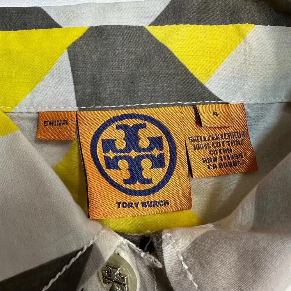 Tory Burch Lightweight Geometric Print 1/2 Button Down Blouse Women’s Size 4